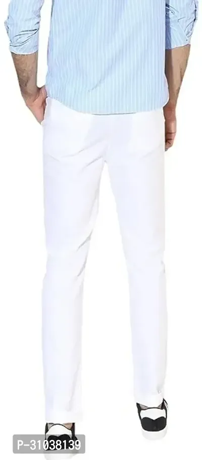 Stylish White Cotton Blend Solid Regular Fit Trouser For Men-thumb2