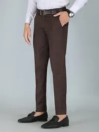 Stylish Brown Cotton Blend Solid Regular Fit Trouser For Men-thumb2