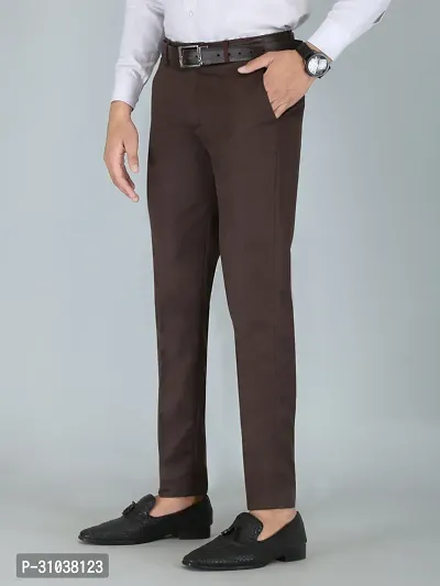 Stylish Brown Cotton Blend Solid Regular Fit Trouser For Men-thumb3