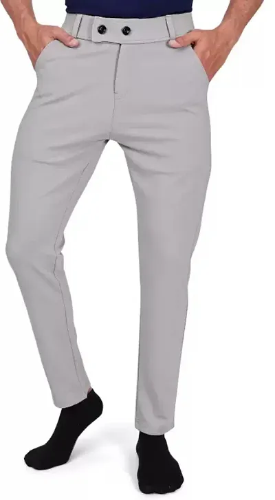 Elegant Light Lycra Blend Solid Formal Trousers For Men