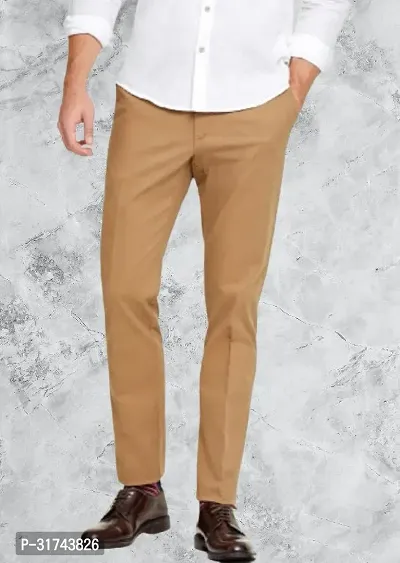 Stylish Tan Cotton Blend Regular Fit Formal Trousers For Men