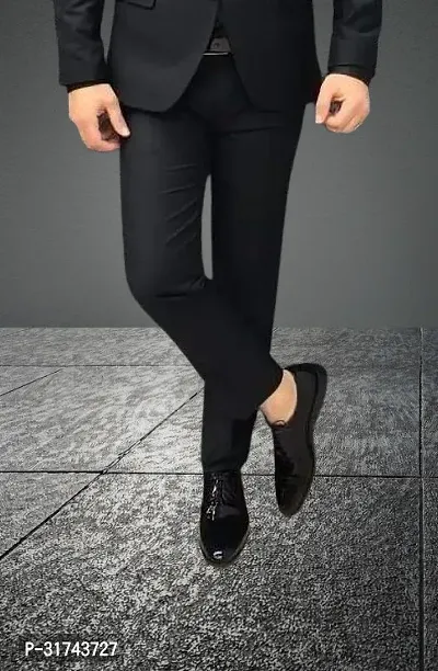 Stylish Black Cotton Blend Regular Fit Formal Trousers For Men