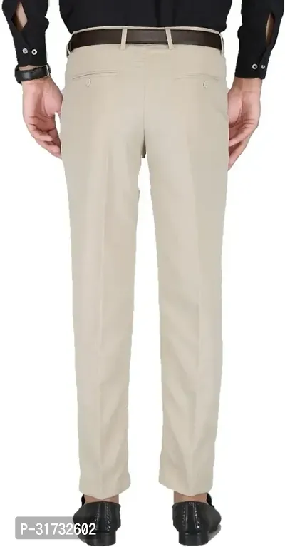 Stylish Beige Cotton Blend Formal Trousers For Men-thumb2