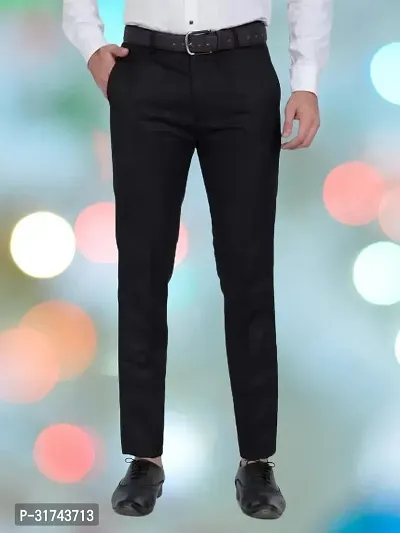 Stylish Black Cotton Blend Regular Fit Formal Trousers For Men-thumb0