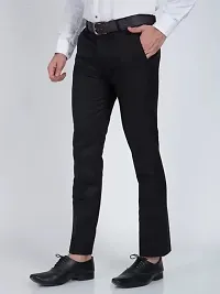 Stylish Black Cotton Blend Regular Fit Formal Trousers For Men-thumb2