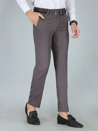 Stylish Grey Cotton Blend Formal Trousers For Men-thumb3