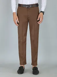 Stylish Brown Cotton Blend Regular Fit Formal Trousers For Men-thumb2