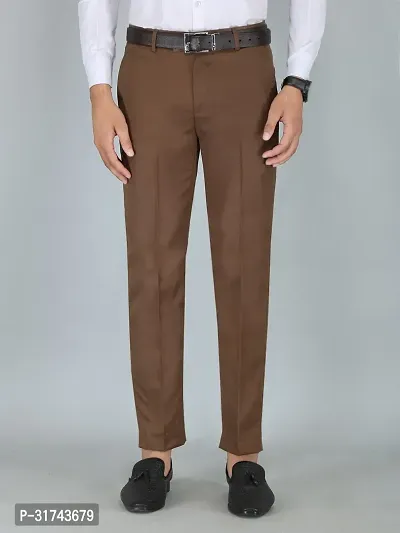 Stylish Brown Cotton Blend Regular Fit Formal Trousers For Men-thumb3