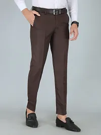 Stylish Coffee Cotton Blend Regular Fit Formal Trousers For Men-thumb3