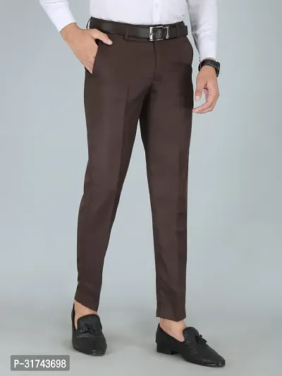 Stylish Coffee Cotton Blend Regular Fit Formal Trousers For Men-thumb4