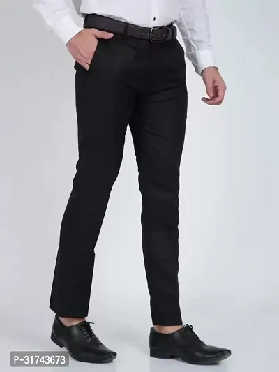 Stylish Black Cotton Blend Regular Fit Formal Trousers For Men-thumb4