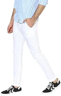 Stylish White Cotton Blend Solid Regular Fit Trouser For Men-thumb3