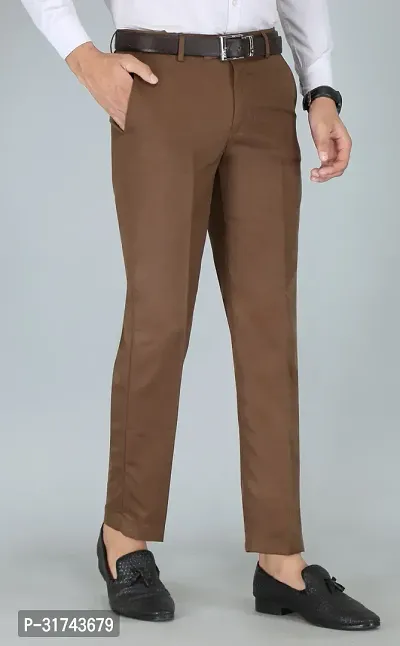 Stylish Brown Cotton Blend Regular Fit Formal Trousers For Men-thumb0