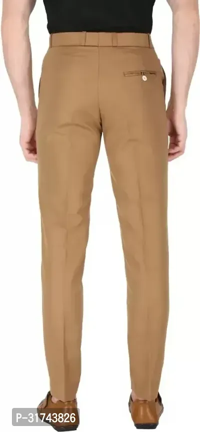 Stylish Tan Cotton Blend Regular Fit Formal Trousers For Men-thumb2