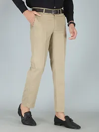 Stylish Beige Cotton Blend Solid Regular Fit Trouser For Men-thumb4