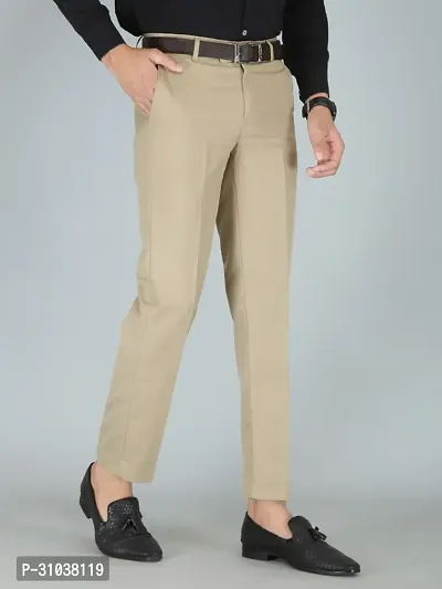 Stylish Beige Cotton Blend Solid Regular Fit Trouser For Men-thumb5