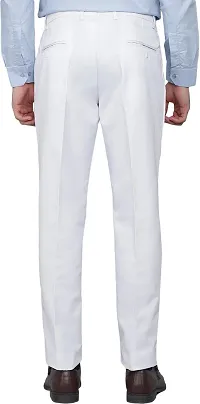 Stylish White Cotton Blend Regular Fit Formal Trousers For Men-thumb1