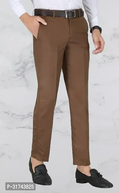 Stylish Brown Cotton Blend Regular Fit Formal Trousers For Men-thumb0