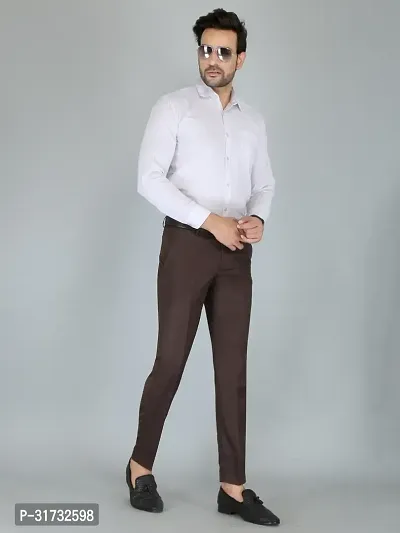 Stylish Brown Cotton Blend Formal Trousers For Men-thumb0