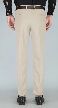 Stylish Beige Cotton Blend Regular Fit Formal Trousers For Men-thumb1