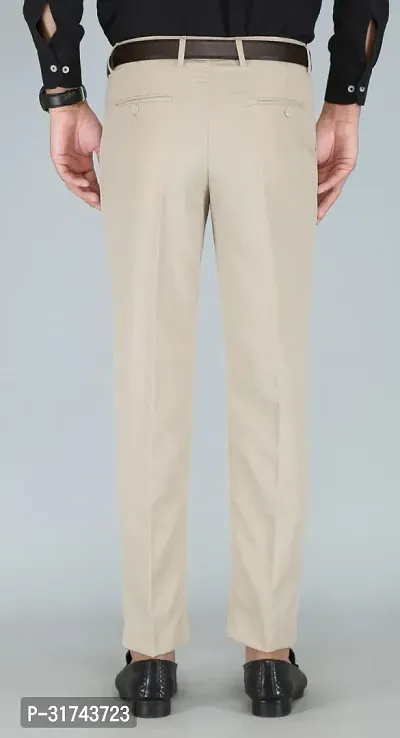 Stylish Beige Cotton Blend Regular Fit Formal Trousers For Men-thumb2