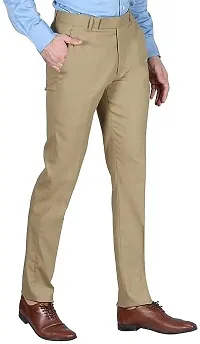 Stylish Beige Cotton Blend Regular Fit Formal Trousers For Men-thumb2