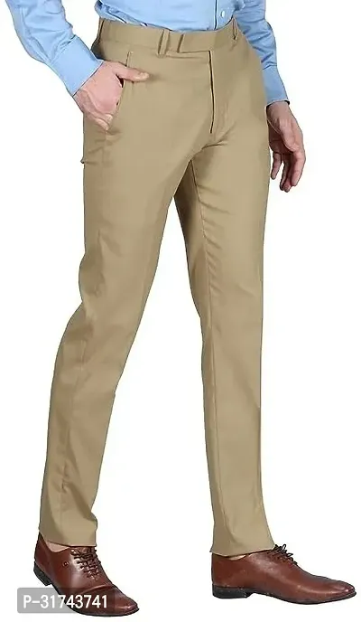 Stylish Beige Cotton Blend Regular Fit Formal Trousers For Men-thumb3