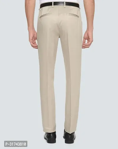 Stylish Beige Cotton Blend Regular Fit Formal Trousers For Men-thumb2