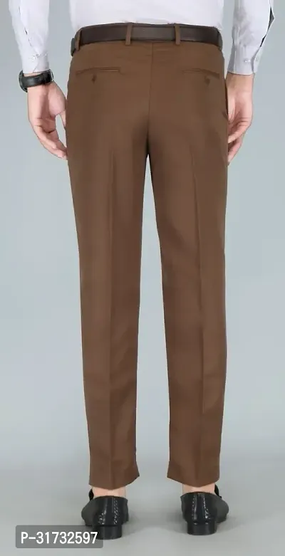 Stylish Brown Cotton Blend Formal Trousers For Men-thumb2