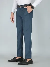 Stylish Blue Cotton Blend Formal Trousers For Men-thumb2