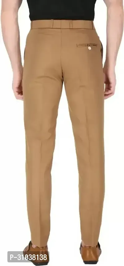 Stylish Khaki Cotton Blend Solid Regular Fit Trouser For Men-thumb2