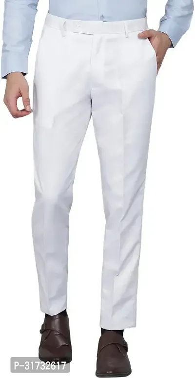 Stylish White Cotton Blend Formal Trousers For Men-thumb0