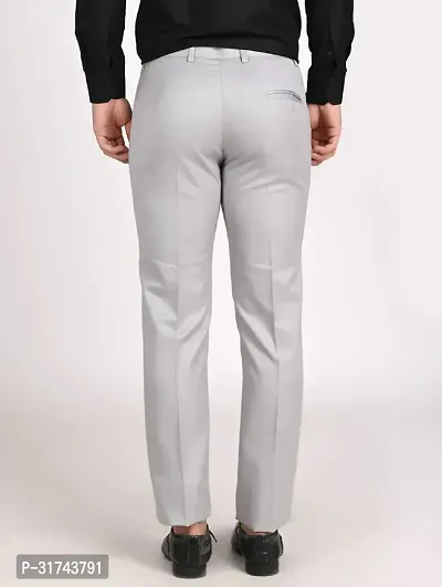 Stylish Grey Cotton Blend Regular Fit Formal Trousers For Men-thumb2