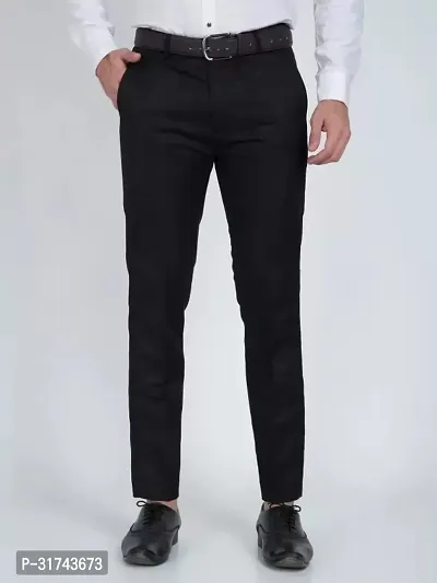 Stylish Black Cotton Blend Regular Fit Formal Trousers For Men-thumb0