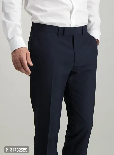 Stylish Blue Cotton Blend Formal Trousers For Men-thumb3