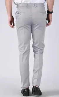 Stylish Grey Cotton Blend Regular Fit Formal Trousers For Men-thumb1