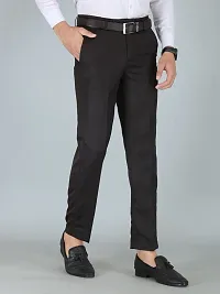 Stylish Black Cotton Blend Regular Fit Formal Trousers For Men-thumb3