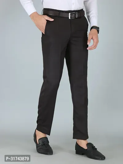 Stylish Black Cotton Blend Regular Fit Formal Trousers For Men-thumb4