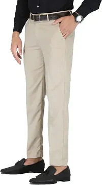 Stylish Beige Cotton Blend Formal Trousers For Men-thumb2