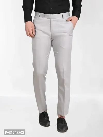 Stylish Grey Cotton Blend Regular Fit Formal Trousers For Men