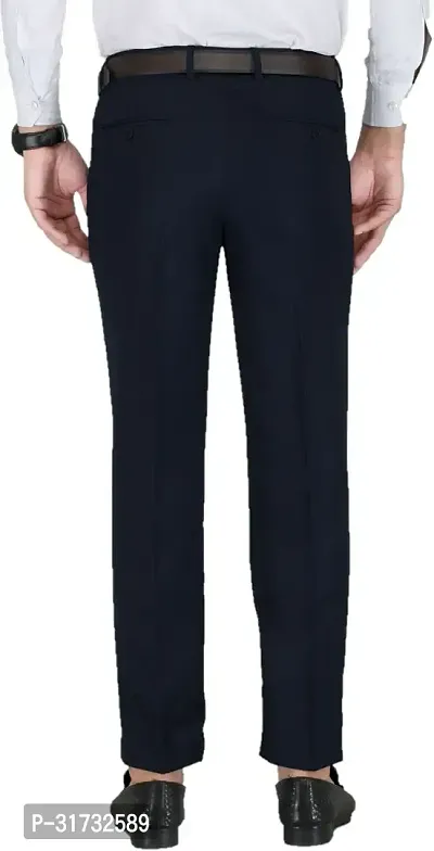 Stylish Blue Cotton Blend Formal Trousers For Men-thumb2