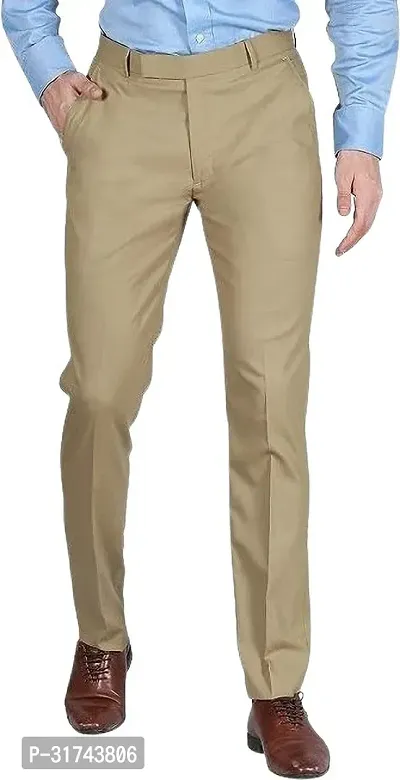 Stylish Cream Cotton Blend Regular Fit Formal Trousers For Men-thumb0