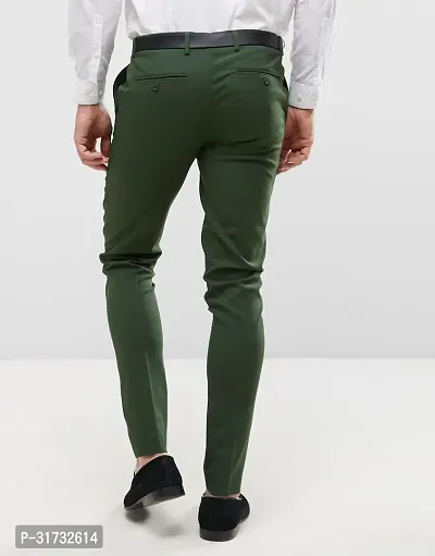 Stylish Green Cotton Blend Formal Trousers For Men-thumb2