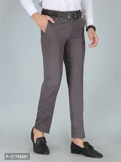 Stylish Grey Cotton Blend Regular Fit Formal Trousers For Men-thumb4