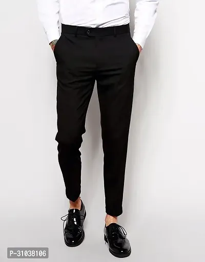 Stylish Black Cotton Blend Solid Regular Fit Trouser For Men