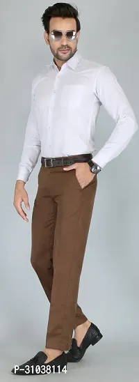 Stylish Brown Cotton Blend Solid Regular Fit Trouser For Men-thumb4