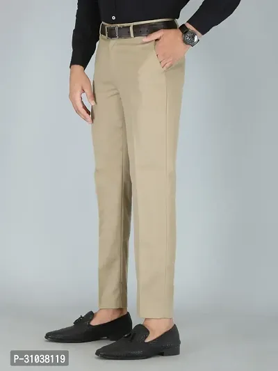 Stylish Beige Cotton Blend Solid Regular Fit Trouser For Men-thumb4