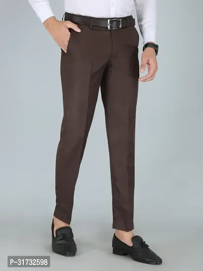 Stylish Brown Cotton Blend Formal Trousers For Men-thumb4