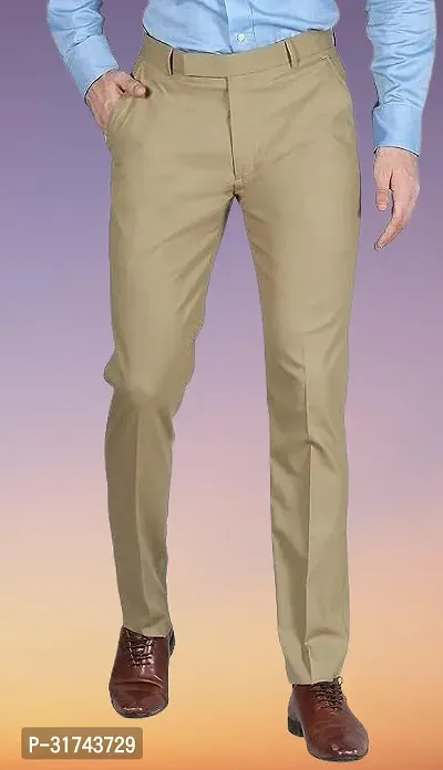 Stylish Cream Cotton Blend Regular Fit Formal Trousers For Men