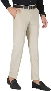 Stylish Beige Cotton Blend Formal Trousers For Men-thumb3